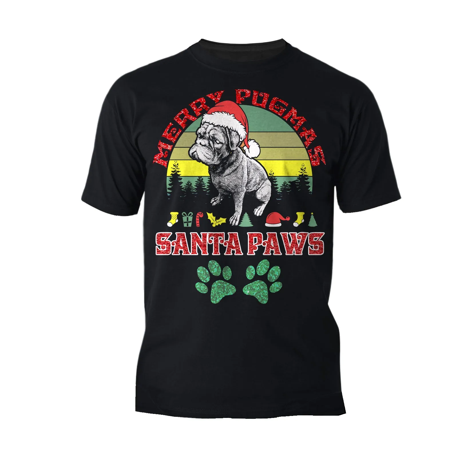 Christmas Pug Lover Merry Pugmas Santa Paws Fun Xmas Sparkle Men's T-Shirt
