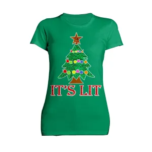 Christmas Tree Its Lit Meme Xmas Sparkle Star Fun Cute Cool Women's T-Shirt