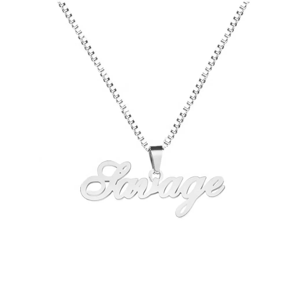 Custom Name Pendant Necklace Stainless Steel Name Plate Necklace