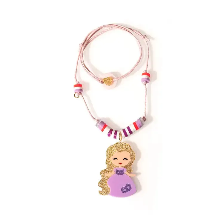 Cute Doll Purple Dress Beaded Necklace