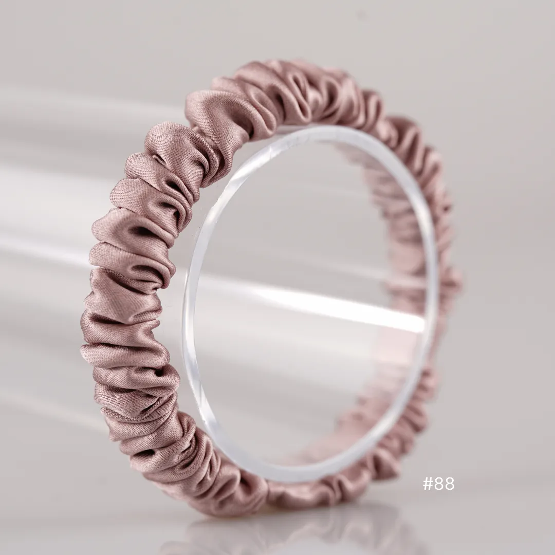 Deep lotus root silk scrunchies mini