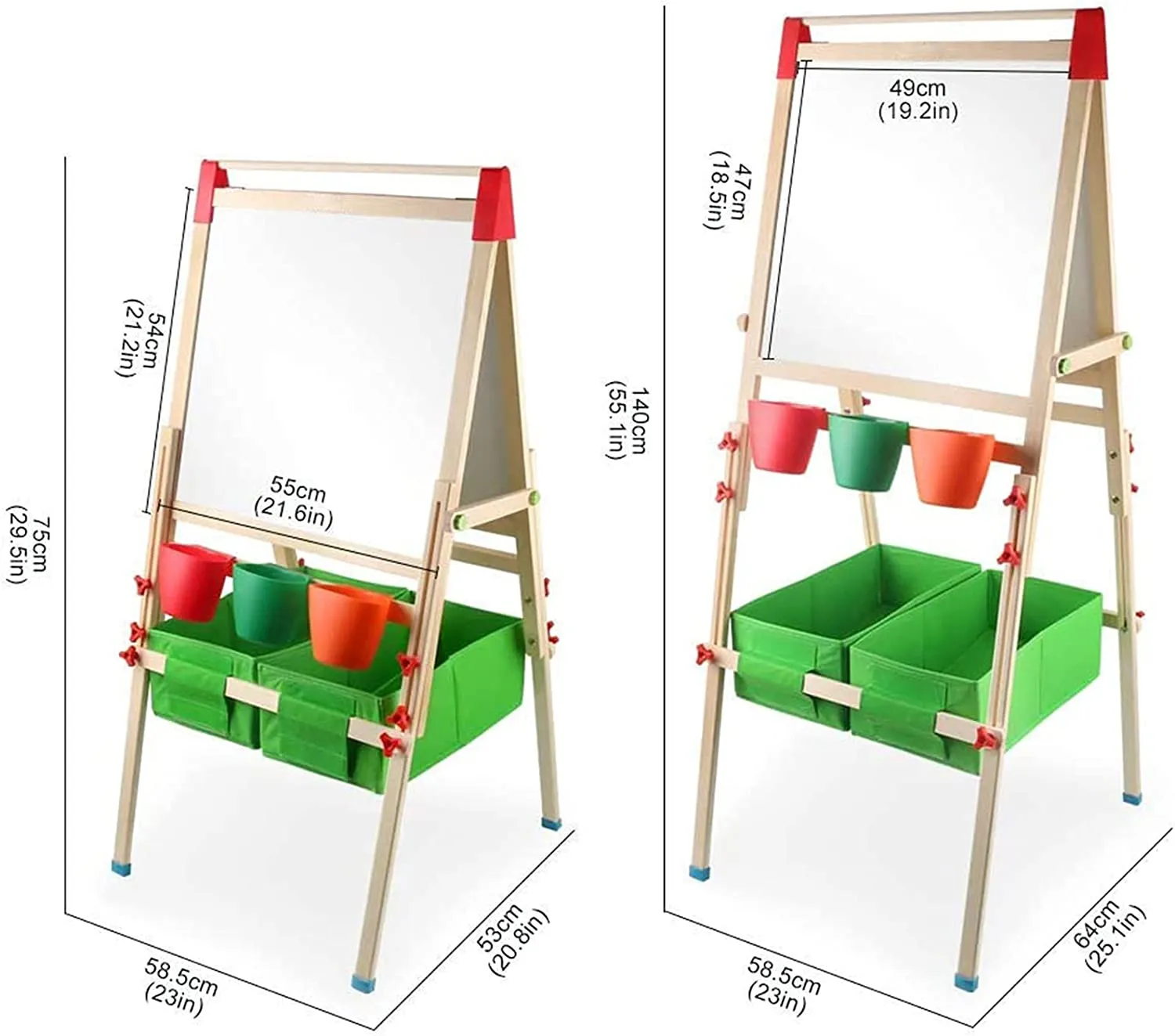 Deluxe Height Adjustable Kids Eco-Pine Easel | Blackboard Magnetic Whiteboard with 30 pc Accessory Kit  | Storage | 3-10 Years