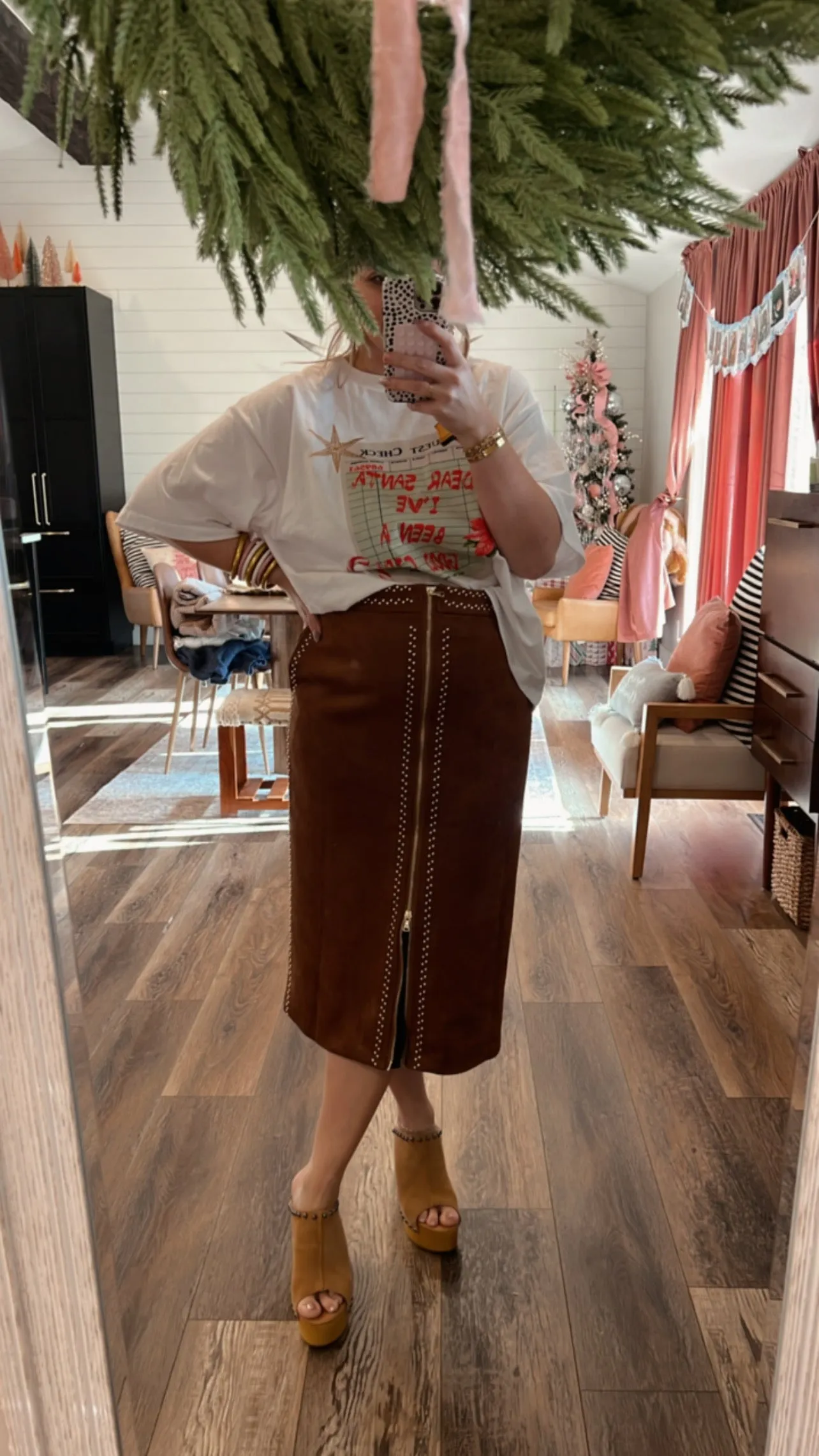 Denver Suede Zipped Midi Skirt