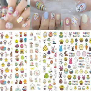 Easter Nail Art Stickers Decals Easter Nail Decorations 3D Self-Adhesive Colorful Easter Eggs Bunny Geometry 3D Slider Sticker Decals for Manicure 6 Sheets (Easter Eggs)