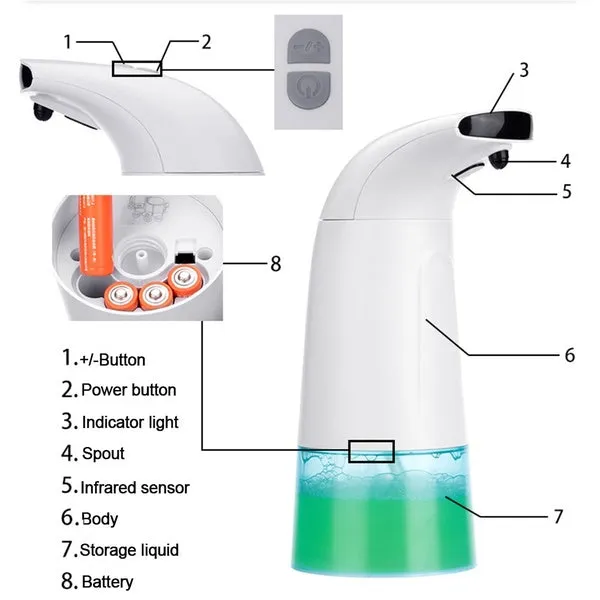 Electric Battery Automatic Soap Dispenser, 3 Gear Mode Touchless Infrared Sensor Foam Washing Soap Dispenser
