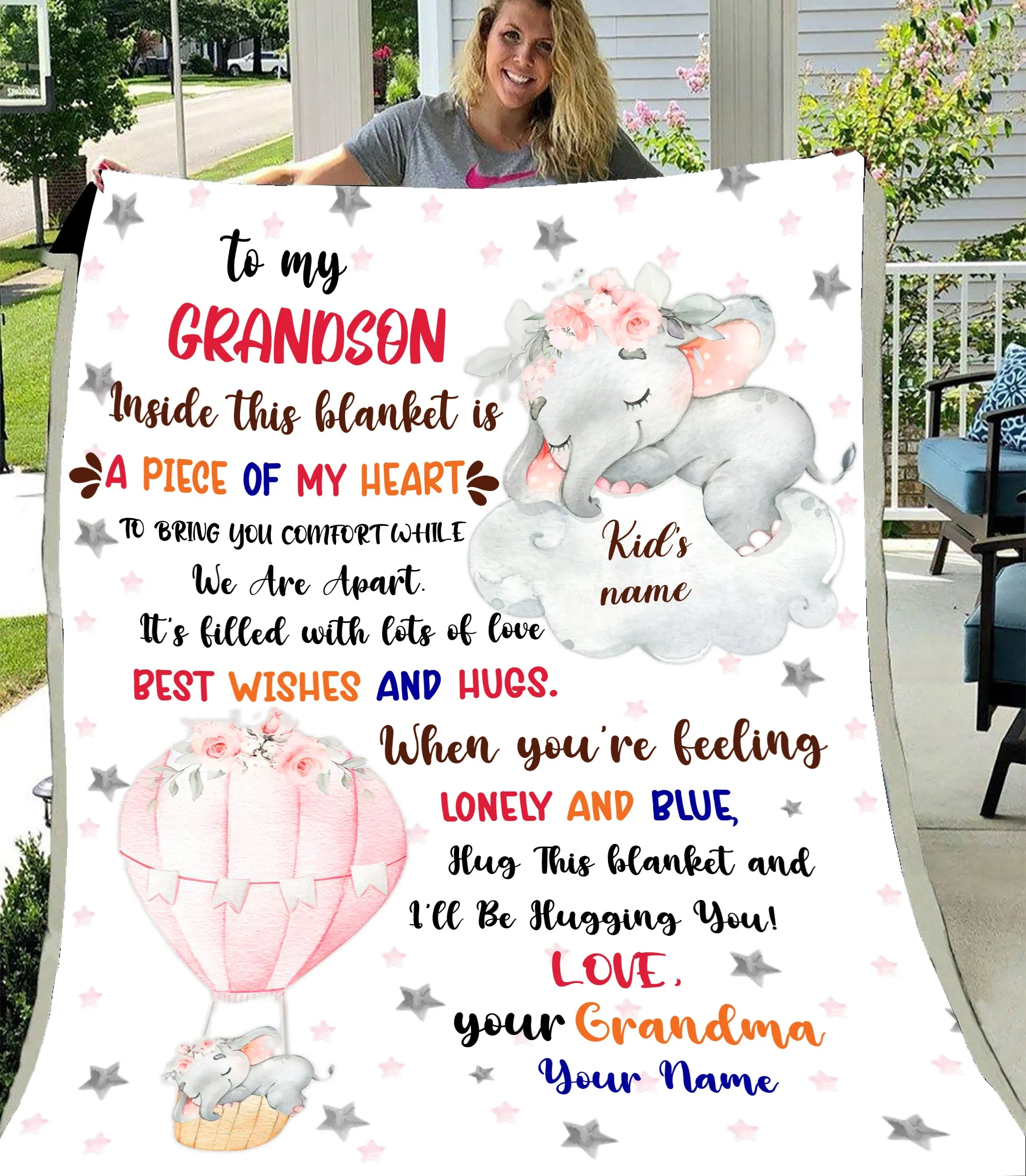 Elephant-Personalized Fleece Blanket-HTV