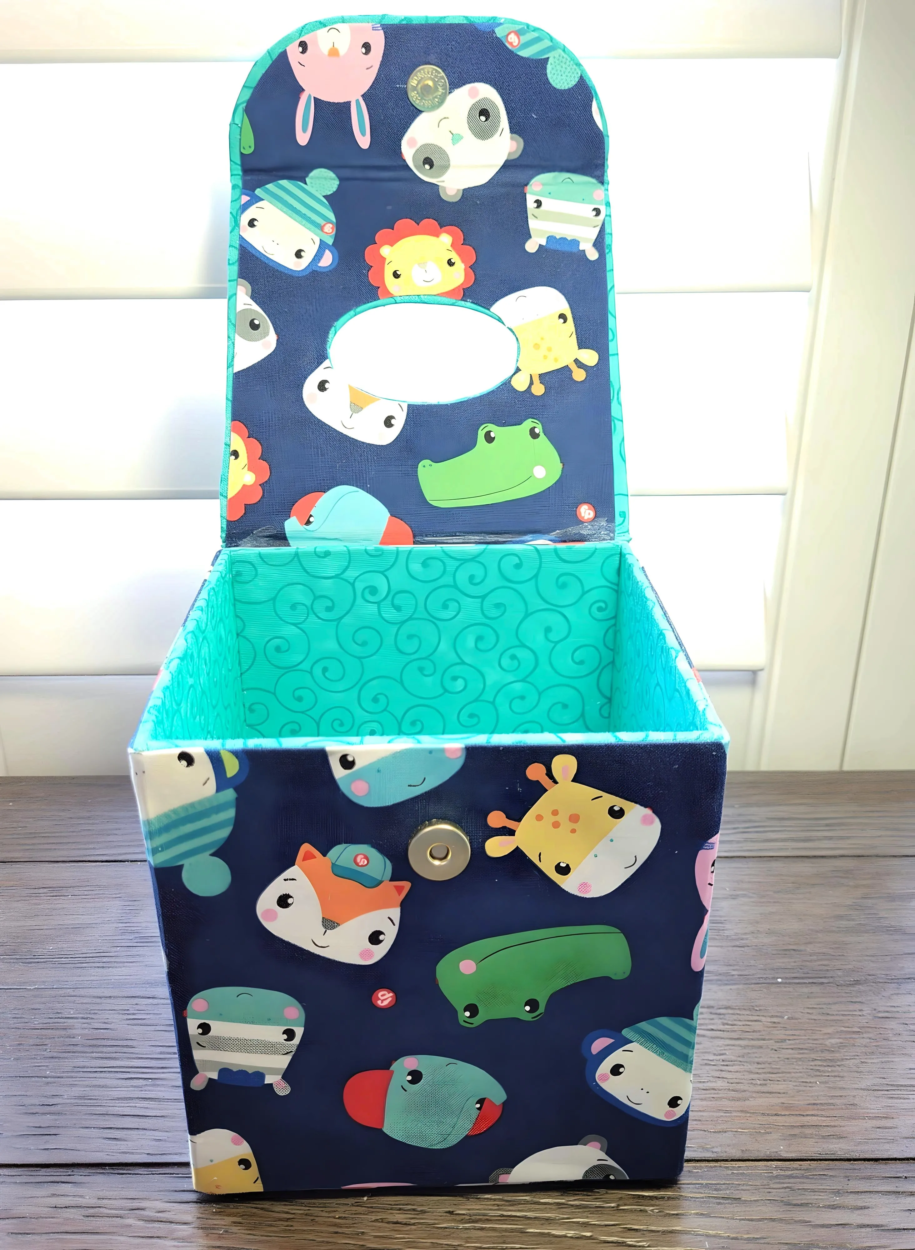 Fabric Covered Tissue Box Holder, Kid's Room Decor, Cartoon Animals