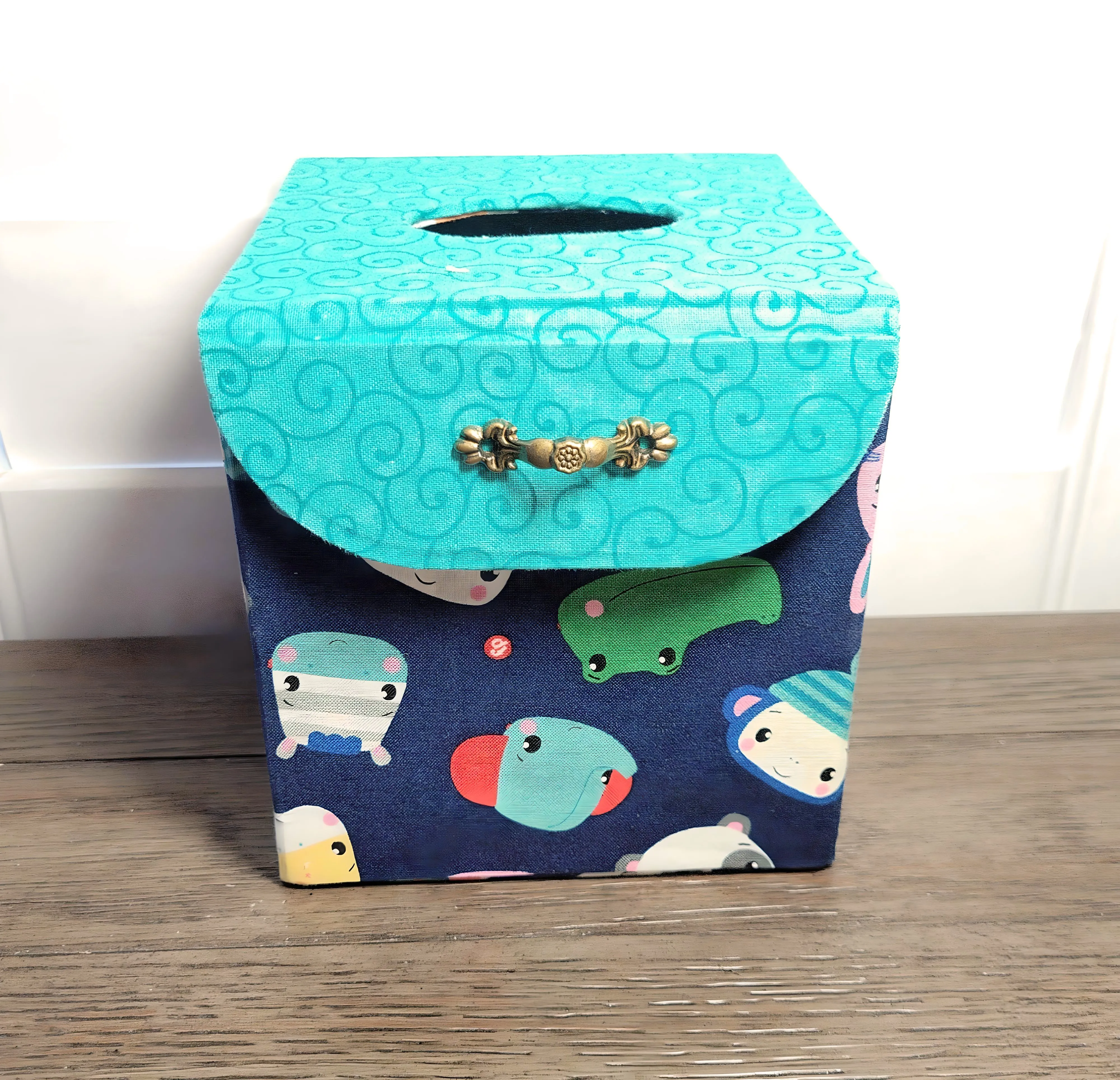 Fabric Covered Tissue Box Holder, Kid's Room Decor, Cartoon Animals