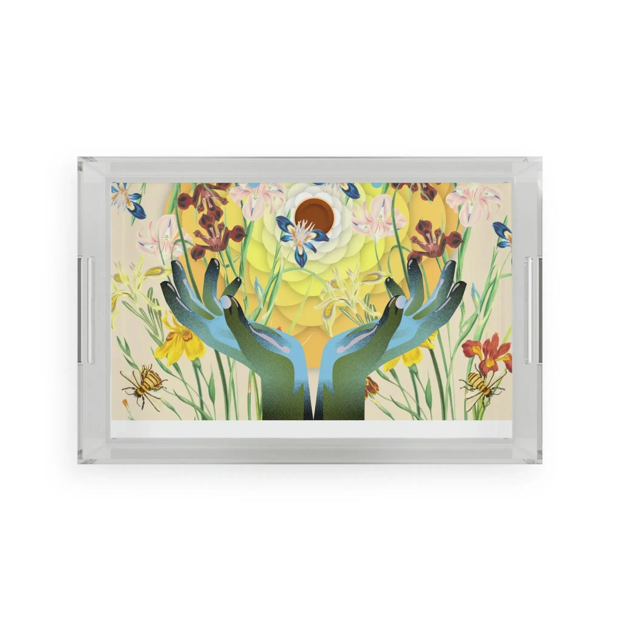 Floral Blue Hands Acrylic Serving Tray