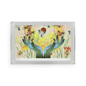 Floral Blue Hands Acrylic Serving Tray