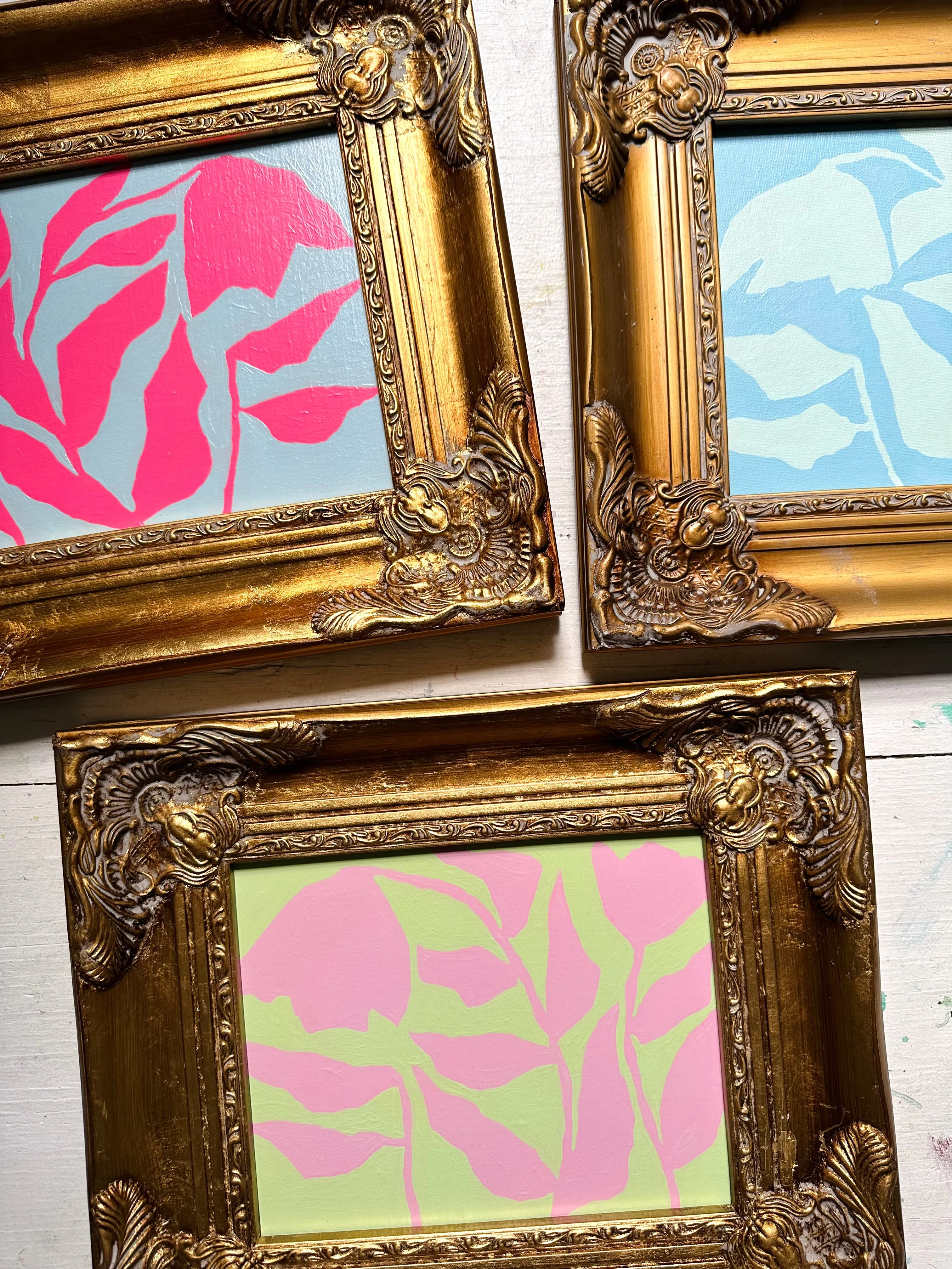 Floral Study in Neon Pink   Sky Blue