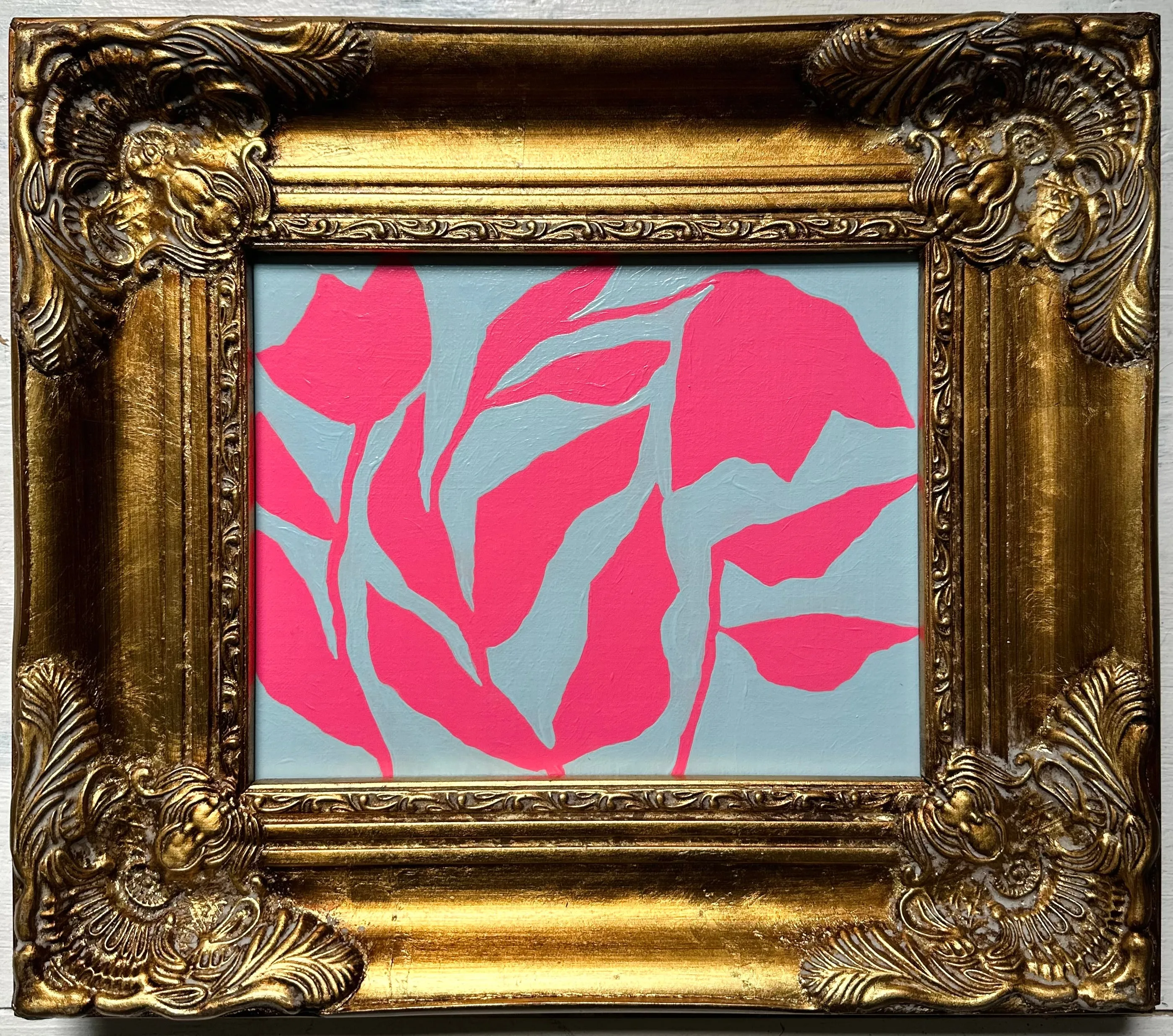 Floral Study in Neon Pink   Sky Blue