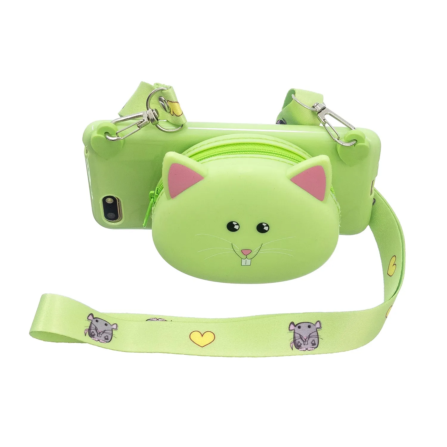 For HUAWEI Y5 2018/Y5 2019 Cellphone Case Mobile Phone Shell Shockproof TPU Cover with Cartoon Cat Pig Panda Coin Purse Lovely Shoulder Starp  Green