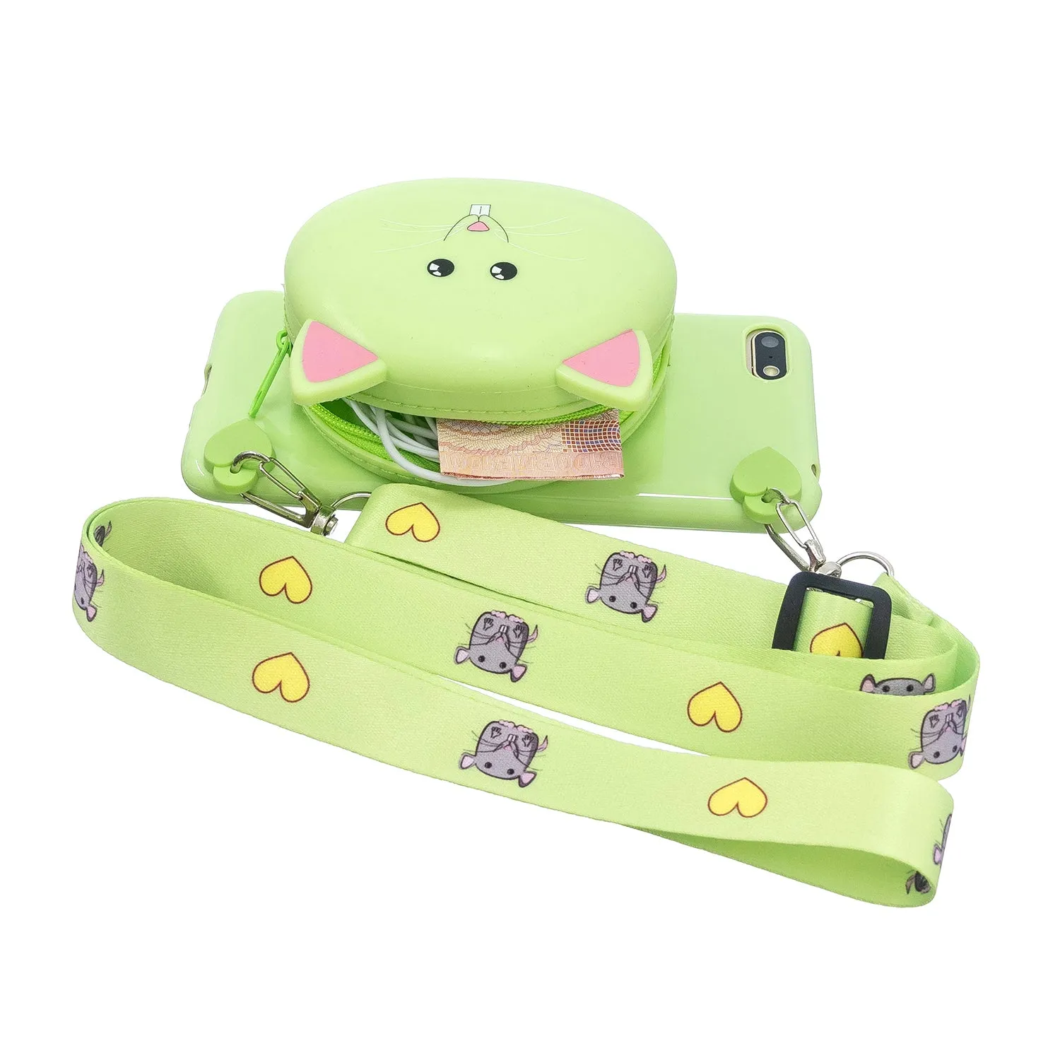 For HUAWEI Y5 2018/Y5 2019 Cellphone Case Mobile Phone Shell Shockproof TPU Cover with Cartoon Cat Pig Panda Coin Purse Lovely Shoulder Starp  White
