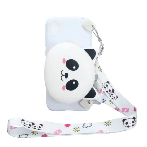 For HUAWEI Y5 2018/Y5 2019 Cellphone Case Mobile Phone Shell Shockproof TPU Cover with Cartoon Cat Pig Panda Coin Purse Lovely Shoulder Starp  White