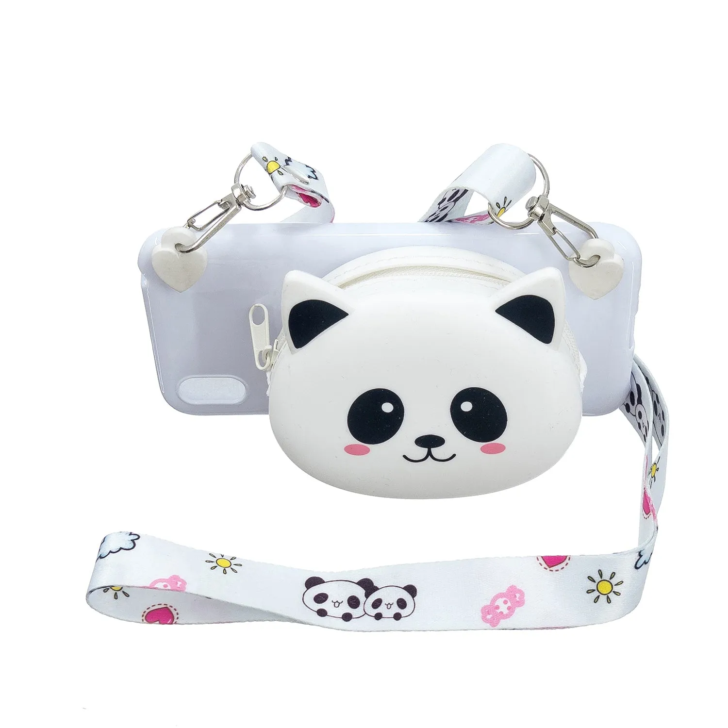 For HUAWEI Y5 2018/Y5 2019 Cellphone Case Mobile Phone Shell Shockproof TPU Cover with Cartoon Cat Pig Panda Coin Purse Lovely Shoulder Starp  White