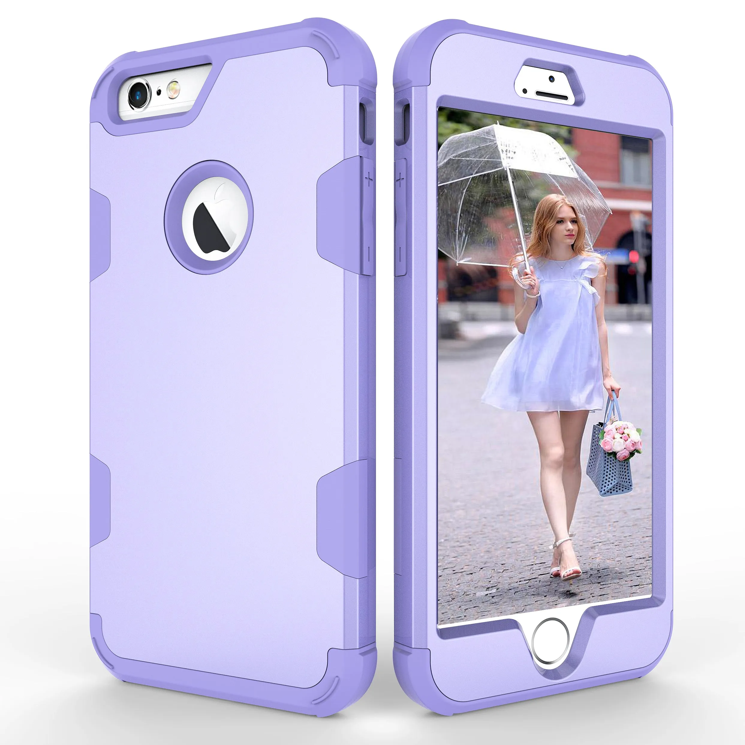 For iPhone 6 plus/6S plus PC  Silicone 2 in 1 Hit Color Tri-proof Shockproof Dustproof Anti-fall Protective Cover Back Case purple