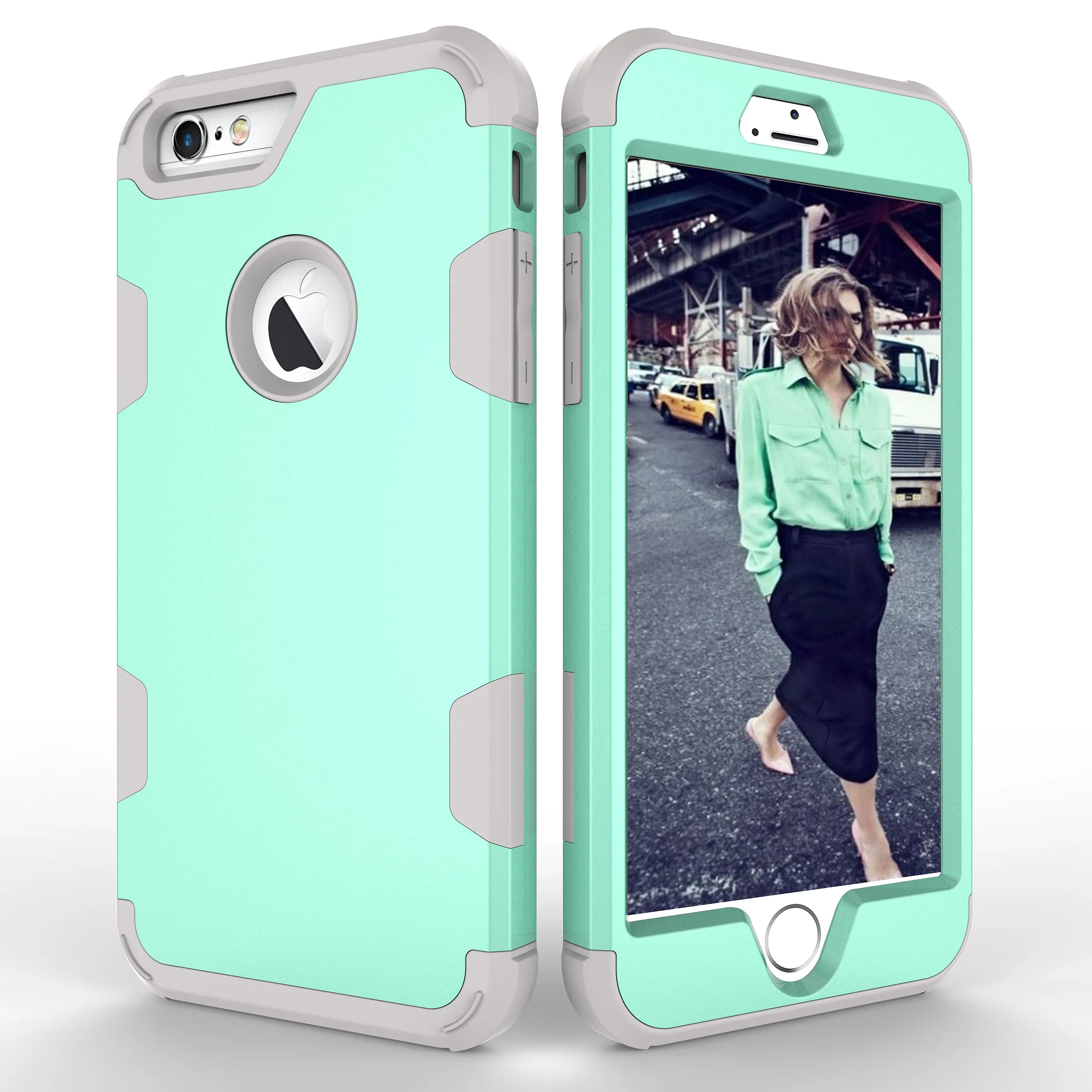 For iPhone 6 plus/6S plus PC  Silicone 2 in 1 Hit Color Tri-proof Shockproof Dustproof Anti-fall Protective Cover Back Case purple