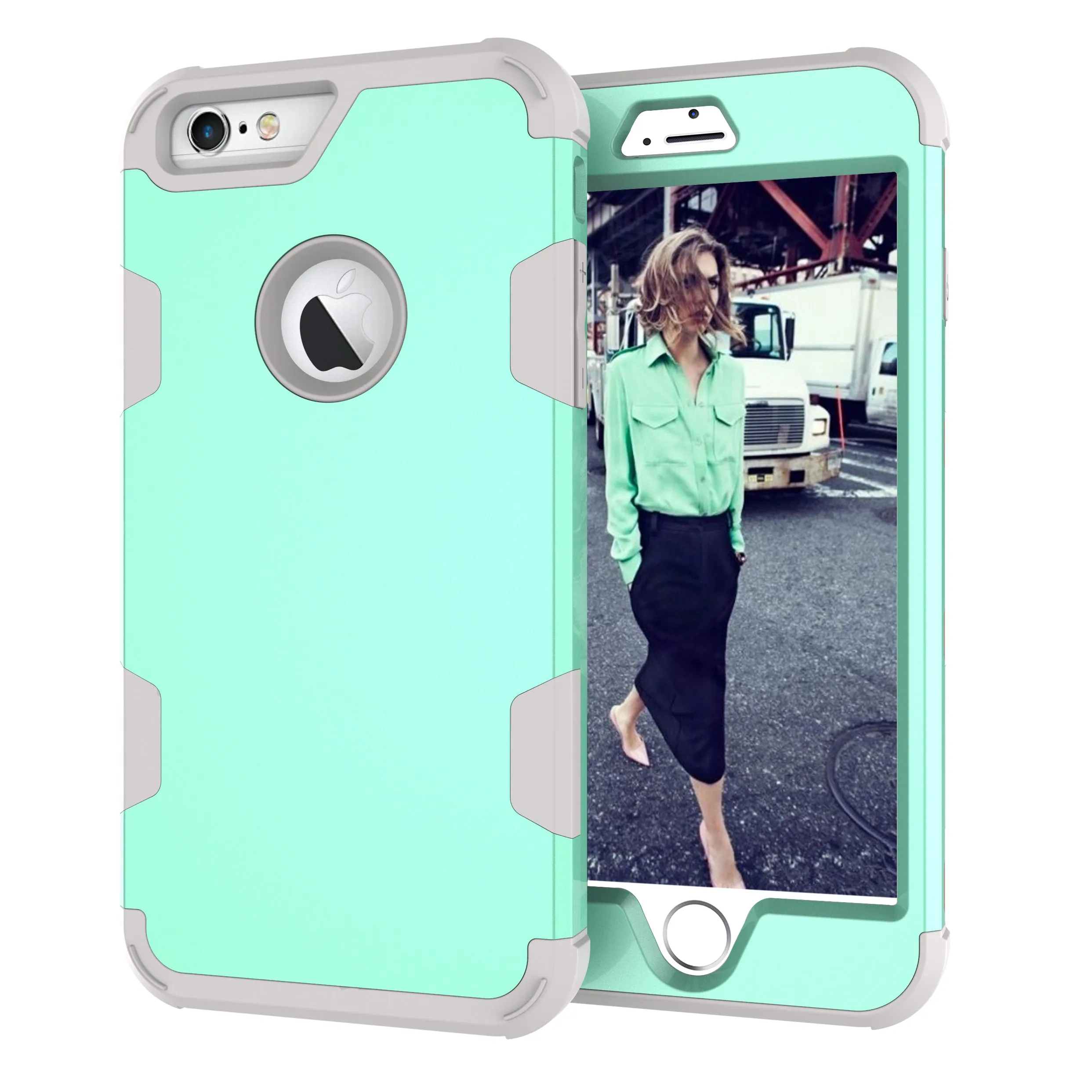 For iPhone 6 plus/6S plus PC  Silicone 2 in 1 Hit Color Tri-proof Shockproof Dustproof Anti-fall Protective Cover Back Case purple