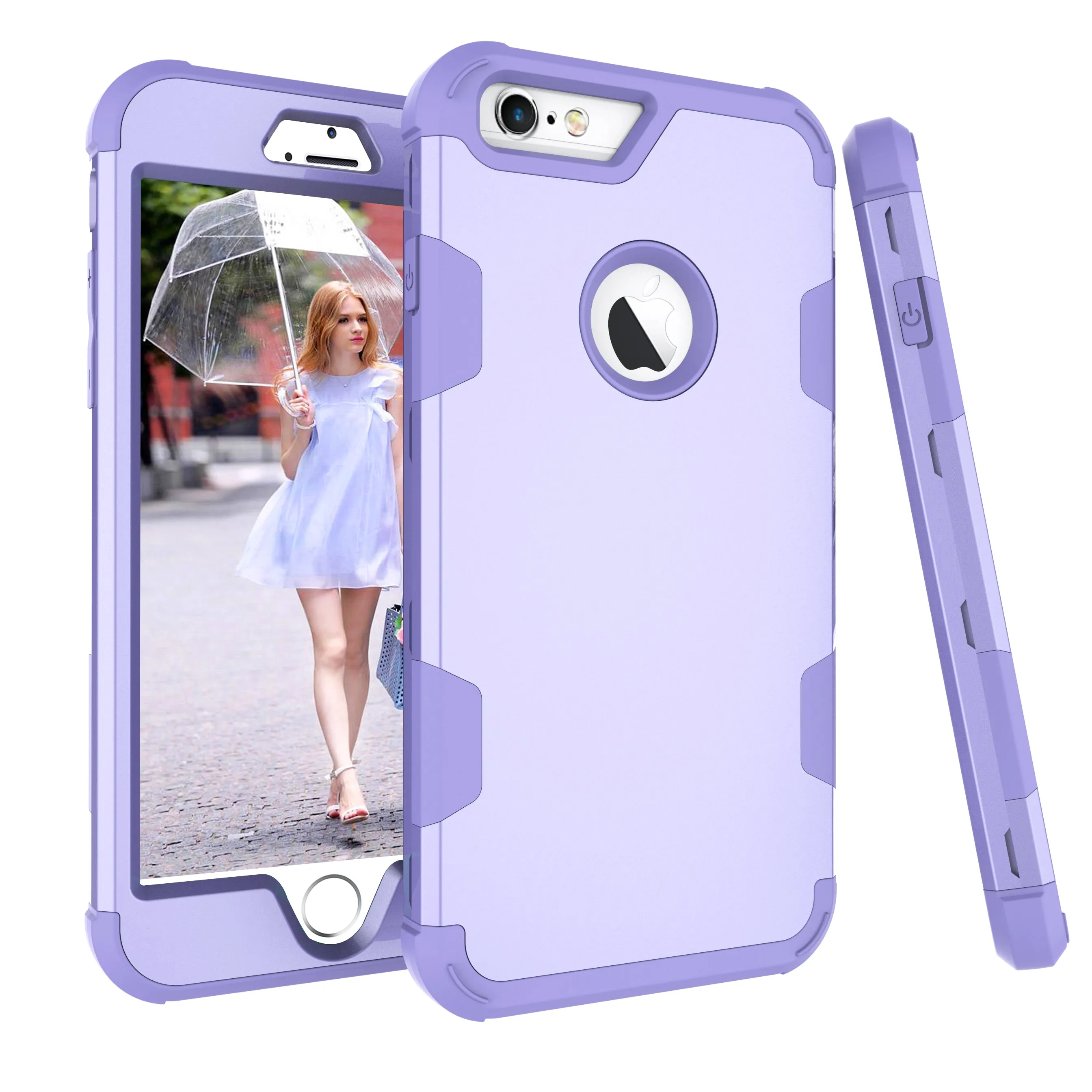 For iPhone 6 plus/6S plus PC  Silicone 2 in 1 Hit Color Tri-proof Shockproof Dustproof Anti-fall Protective Cover Back Case purple
