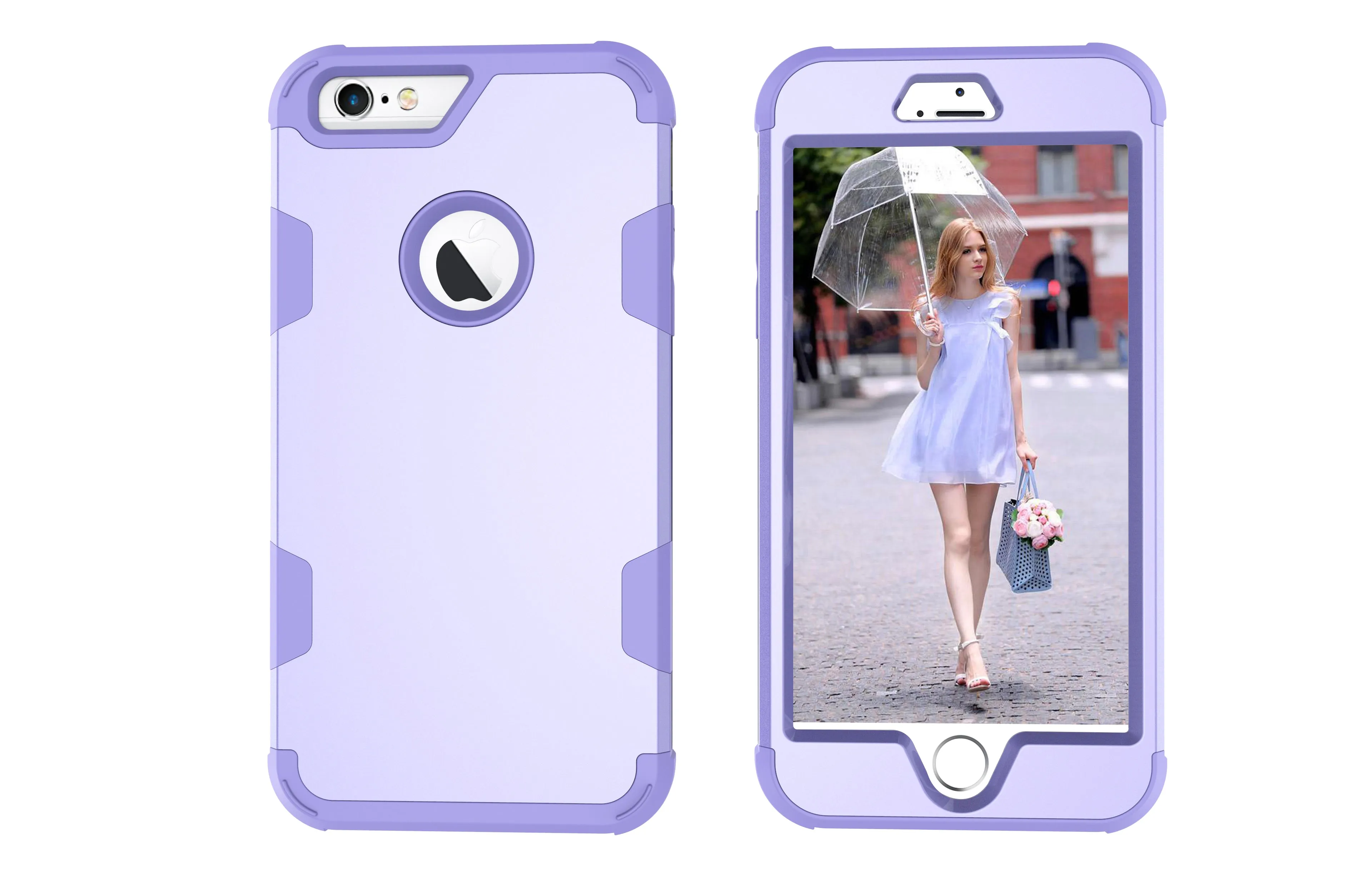 For iPhone 6 plus/6S plus PC  Silicone 2 in 1 Hit Color Tri-proof Shockproof Dustproof Anti-fall Protective Cover Back Case purple