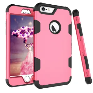 For iPhone 6 plus/6S plus PC  Silicone 2 in 1 Hit Color Tri-proof Shockproof Dustproof Anti-fall Protective Cover Back Case Rose red   black