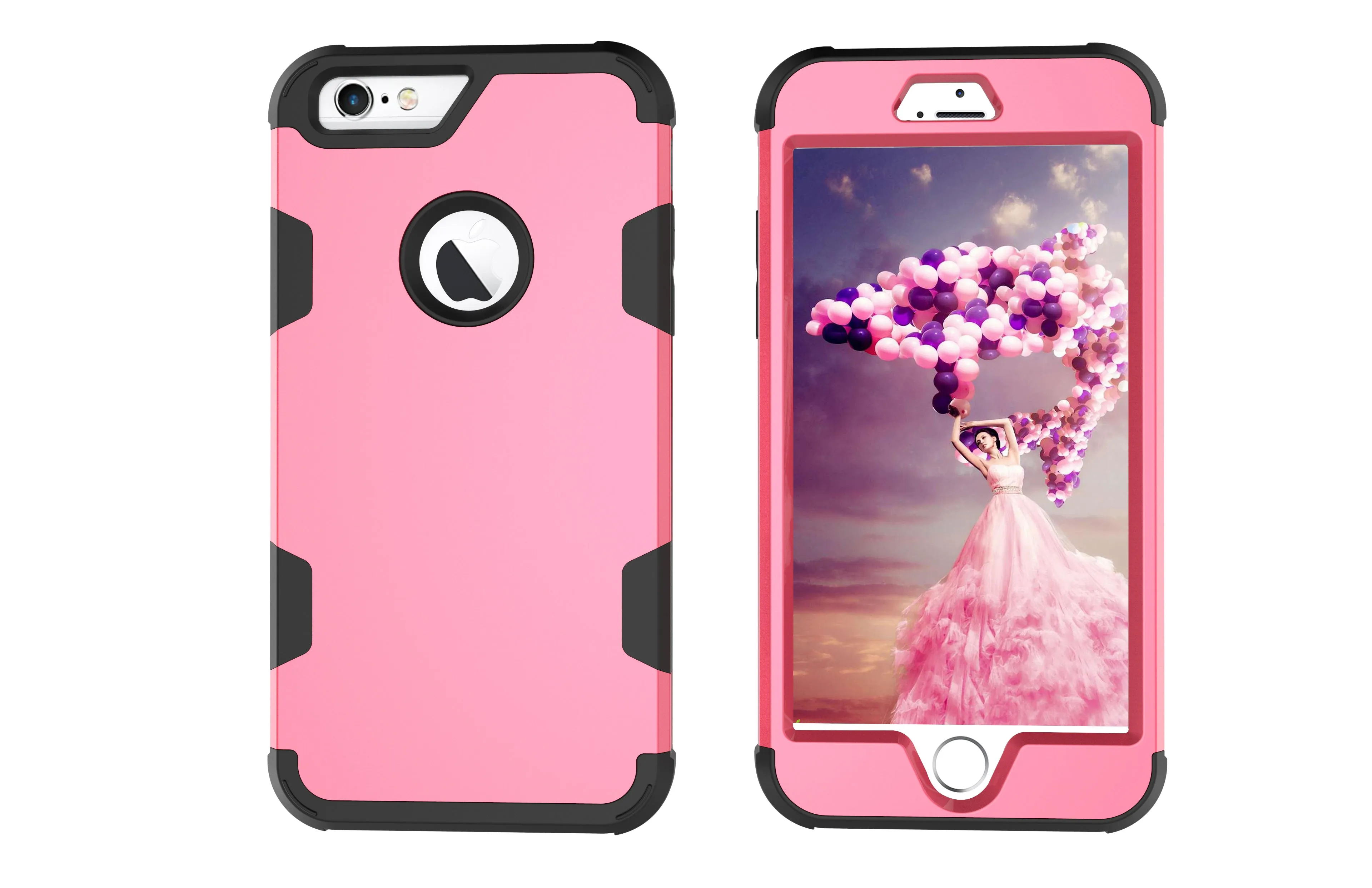 For iPhone 6 plus/6S plus PC  Silicone 2 in 1 Hit Color Tri-proof Shockproof Dustproof Anti-fall Protective Cover Back Case Rose red   black