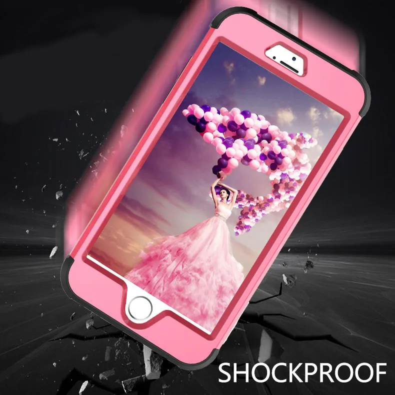 For iPhone 6 plus/6S plus PC  Silicone 2 in 1 Hit Color Tri-proof Shockproof Dustproof Anti-fall Protective Cover Back Case Rose red   black