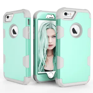 For iPhone 6/6S PC  Silicone 2 in 1 Hit Color Tri-proof Shockproof Dustproof Anti-fall Protective Cover Back Case Mint green   gray