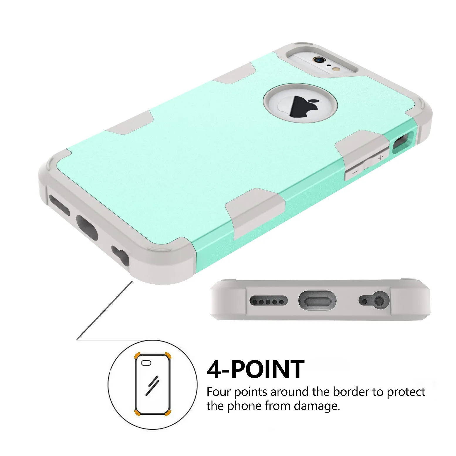 For iPhone 6/6S PC  Silicone 2 in 1 Hit Color Tri-proof Shockproof Dustproof Anti-fall Protective Cover Back Case Mint green   gray