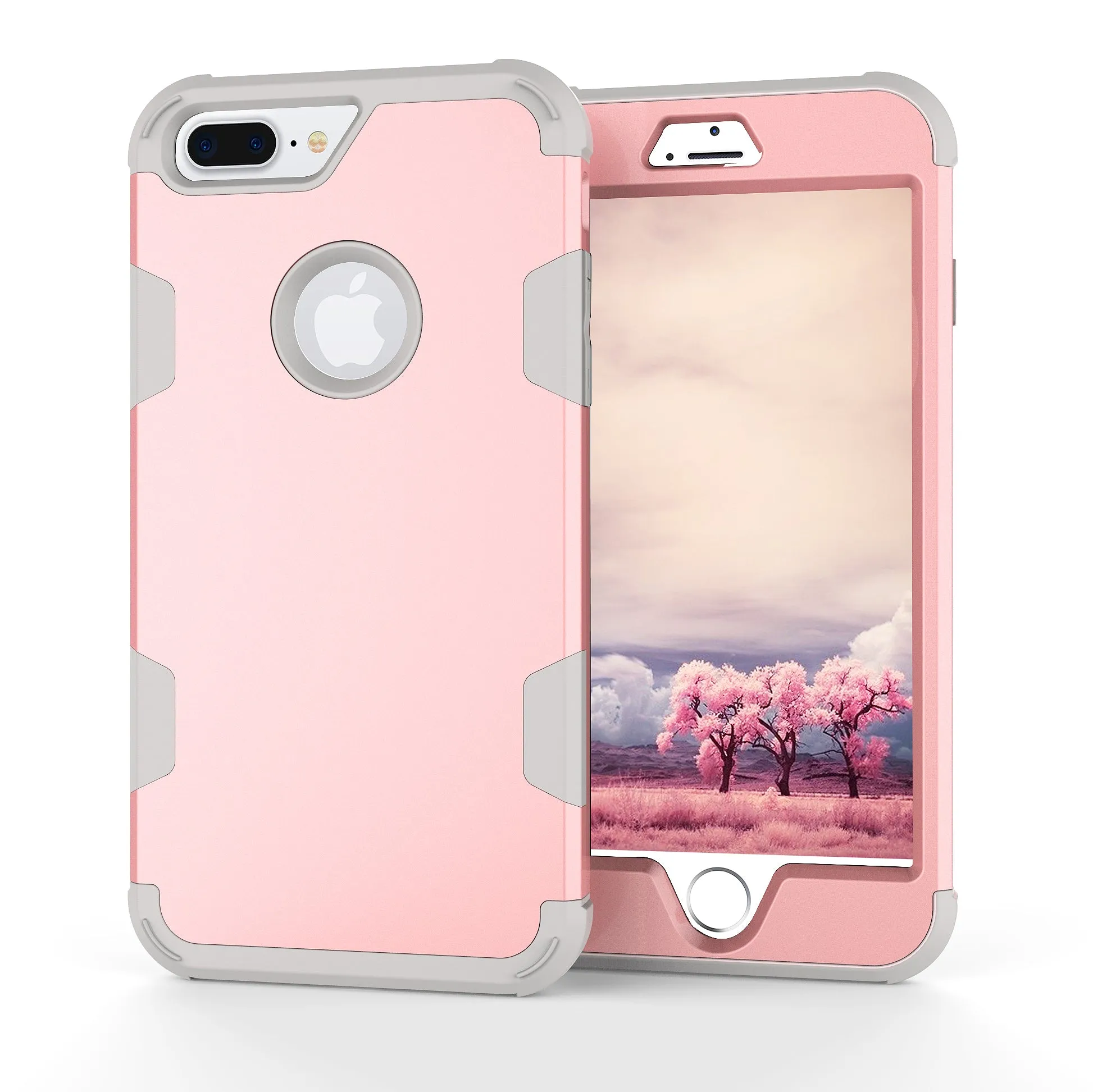 For iPhone 7 plus PC  Silicone 2 in 1 Hit Color Tri-proof Shockproof Dustproof Anti-fall Protective Cover Back Case Rose gold   gray