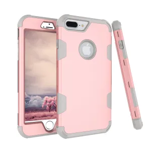For iPhone 7 plus PC  Silicone 2 in 1 Hit Color Tri-proof Shockproof Dustproof Anti-fall Protective Cover Back Case Rose gold   gray
