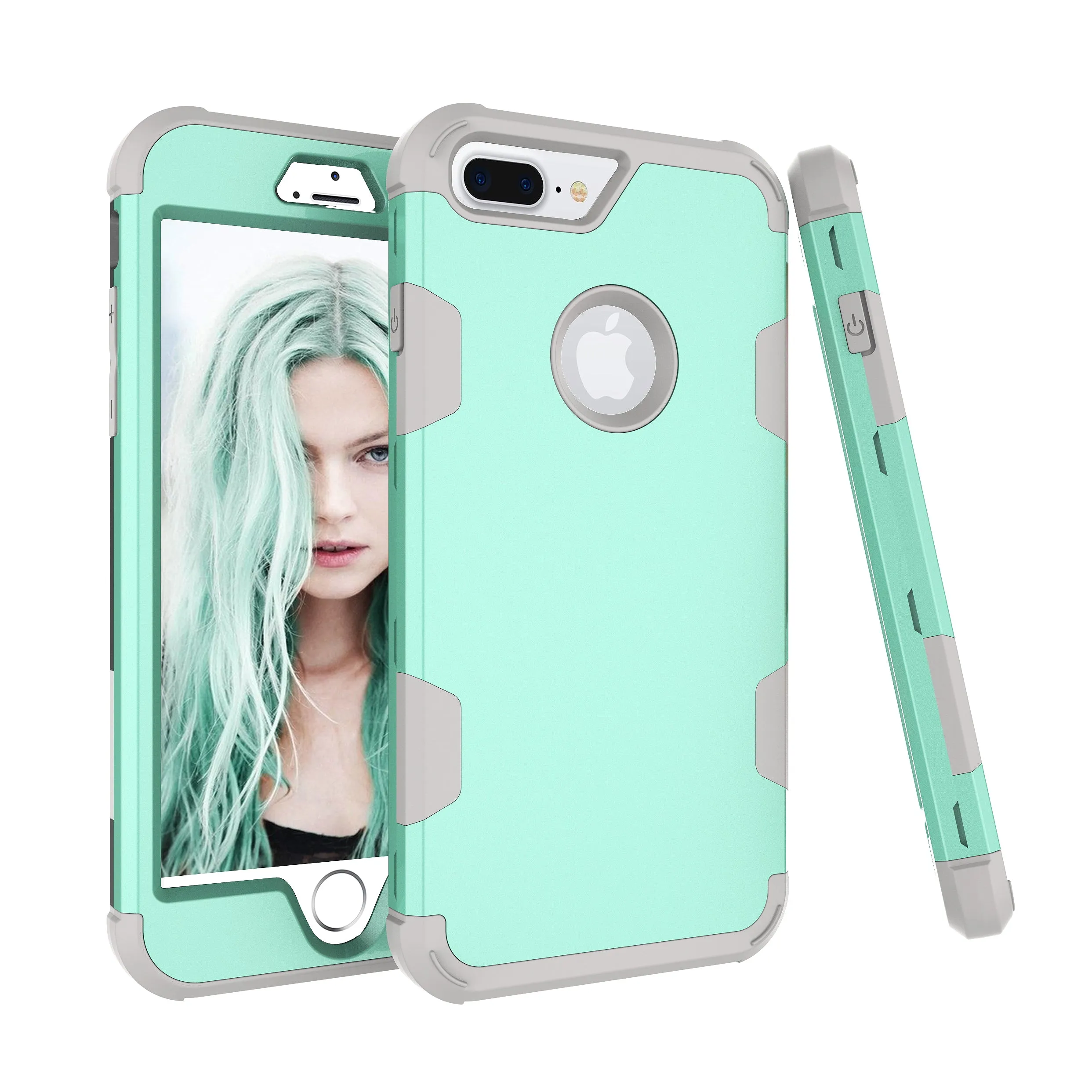 For iPhone 7 plus PC  Silicone 2 in 1 Hit Color Tri-proof Shockproof Dustproof Anti-fall Protective Cover Back Case Rose gold   gray