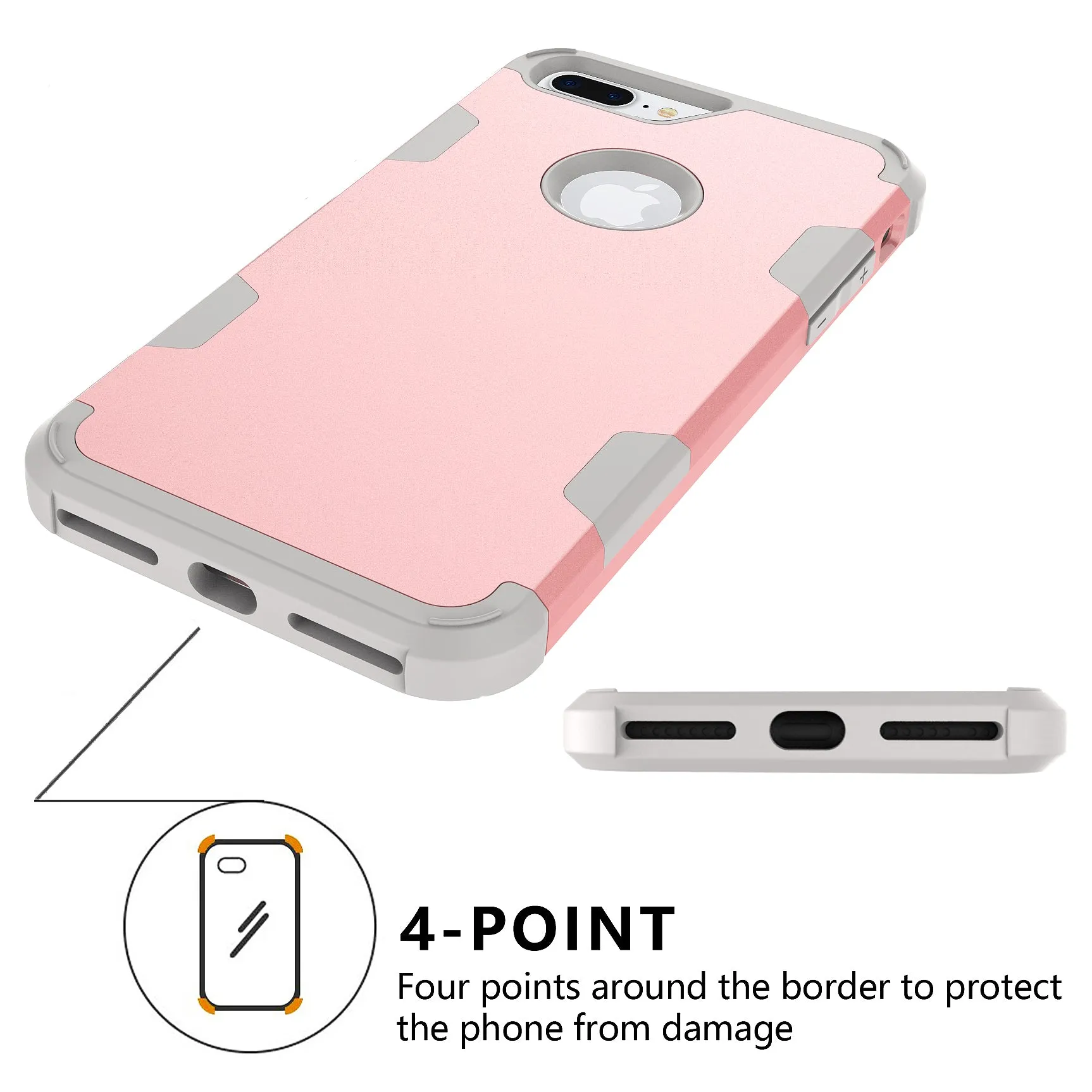 For iPhone 7 plus PC  Silicone 2 in 1 Hit Color Tri-proof Shockproof Dustproof Anti-fall Protective Cover Back Case Rose gold   gray