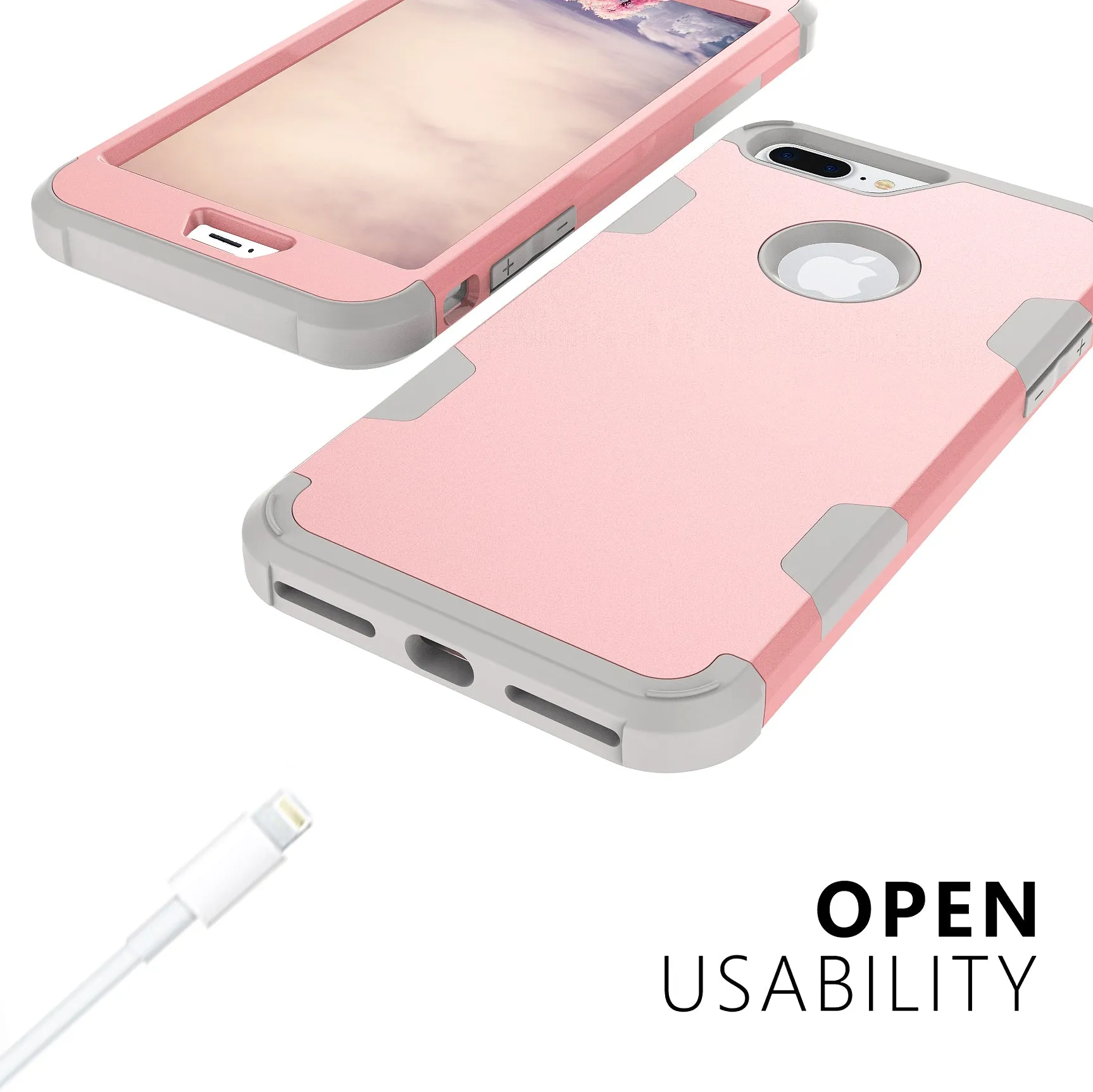 For iPhone 7 plus PC  Silicone 2 in 1 Hit Color Tri-proof Shockproof Dustproof Anti-fall Protective Cover Back Case Rose gold   gray