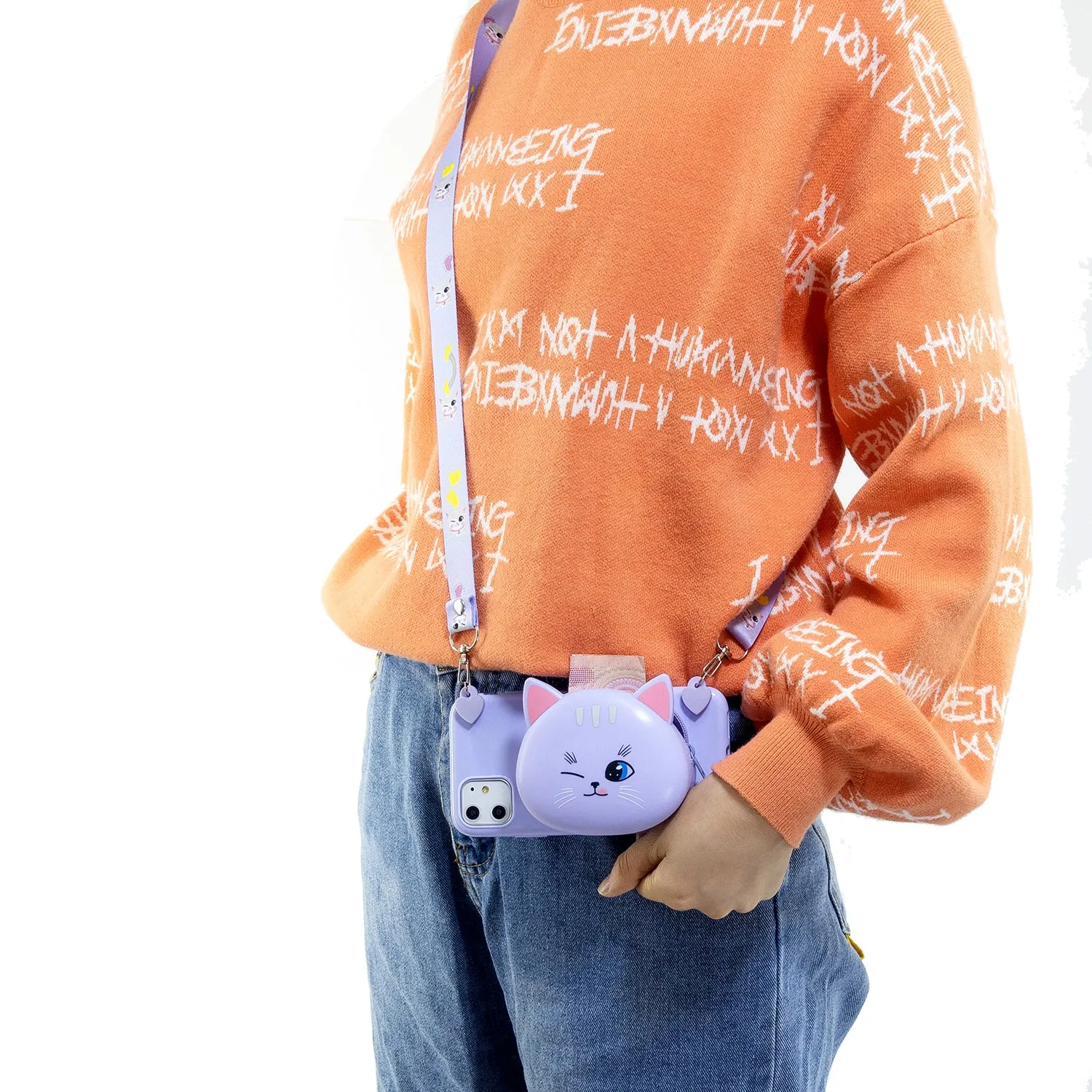 For OPPO A83/A9 2020 Cellphone Case Mobile Phone TPU Shell Shockproof Cover with Cartoon Cat Pig Panda Coin Purse Lovely Shoulder Starp  Green