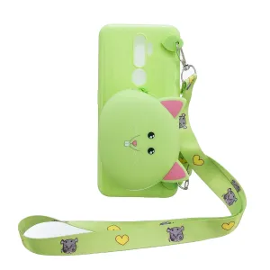 For OPPO A83/A9 2020 Cellphone Case Mobile Phone TPU Shell Shockproof Cover with Cartoon Cat Pig Panda Coin Purse Lovely Shoulder Starp  Green