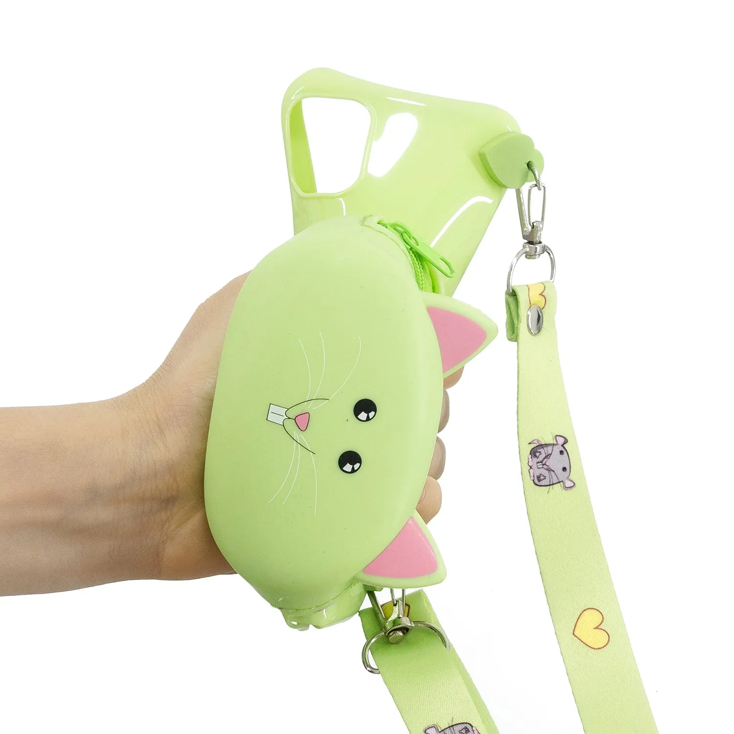 For OPPO A83/A9 2020 Cellphone Case Mobile Phone TPU Shell Shockproof Cover with Cartoon Cat Pig Panda Coin Purse Lovely Shoulder Starp  Green