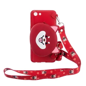 For OPPO A83/A9 2020 Cellphone Case Mobile Phone TPU Shell Shockproof Cover with Cartoon Cat Pig Panda Coin Purse Lovely Shoulder Starp  Red