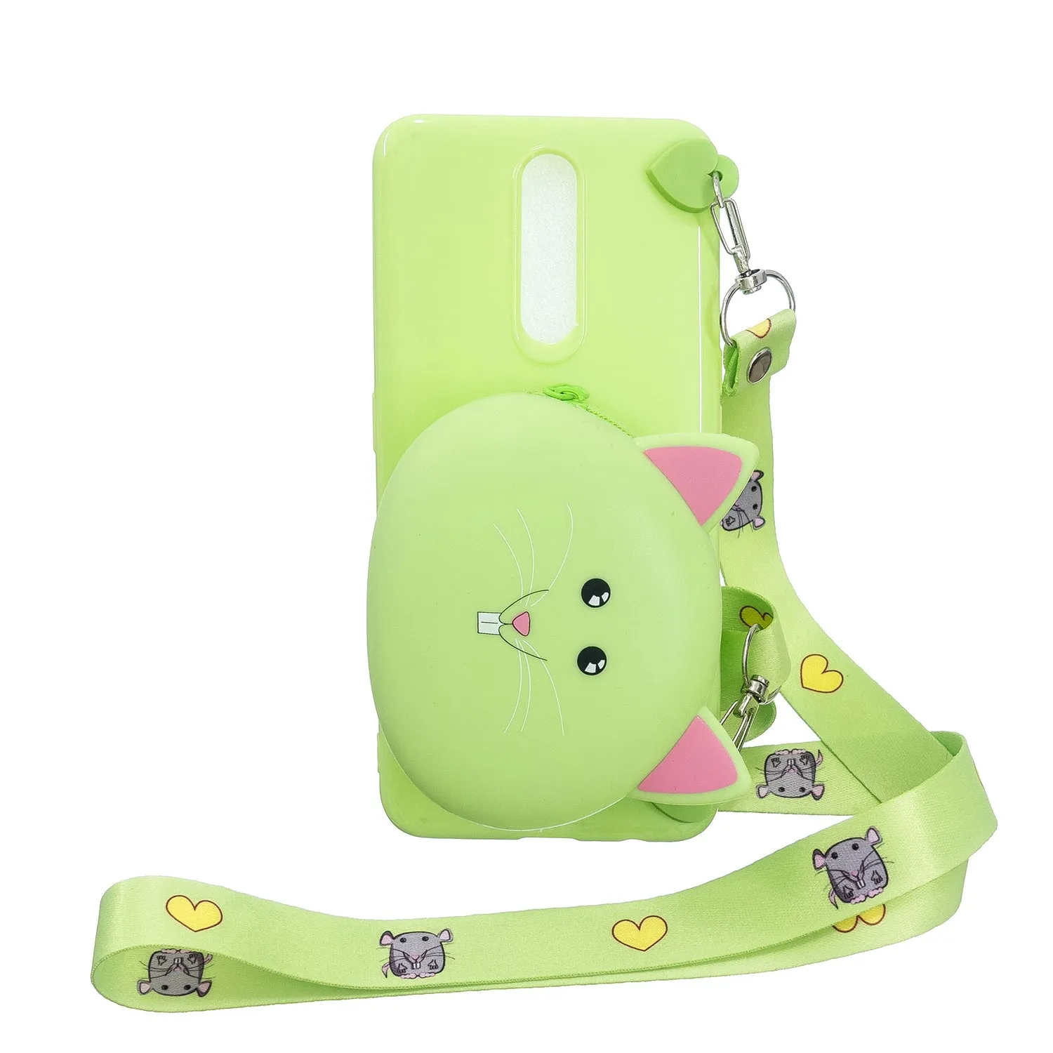 For OPPO F11/F11 Pro Cellphone Case Mobile Phone TPU Shell Shockproof Cover with Cartoon Cat Pig Panda Coin Purse Lovely Shoulder Starp  White