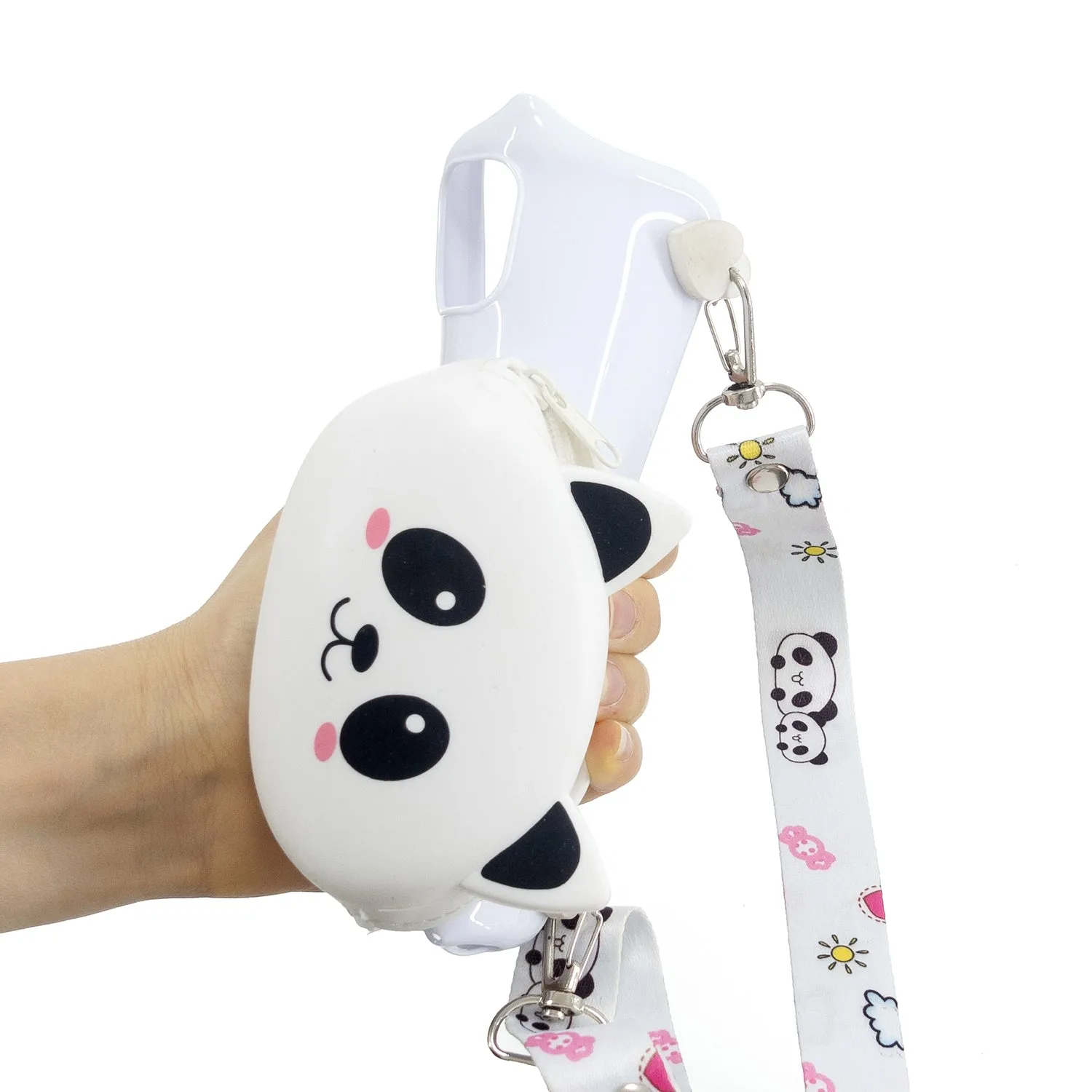 For OPPO F11/F11 Pro Cellphone Case Mobile Phone TPU Shell Shockproof Cover with Cartoon Cat Pig Panda Coin Purse Lovely Shoulder Starp  White