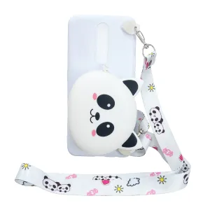 For OPPO F11/F11 Pro Cellphone Case Mobile Phone TPU Shell Shockproof Cover with Cartoon Cat Pig Panda Coin Purse Lovely Shoulder Starp  White