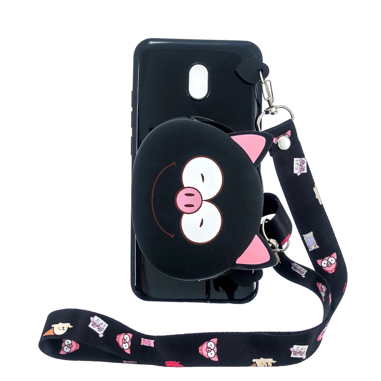 For Redmi 8/Redmi 8A Case Mobile Phone Shell Shockproof Cellphone TPU Cover with Cartoon Cat Pig Panda Coin Purse Lovely Shoulder Starp  Black