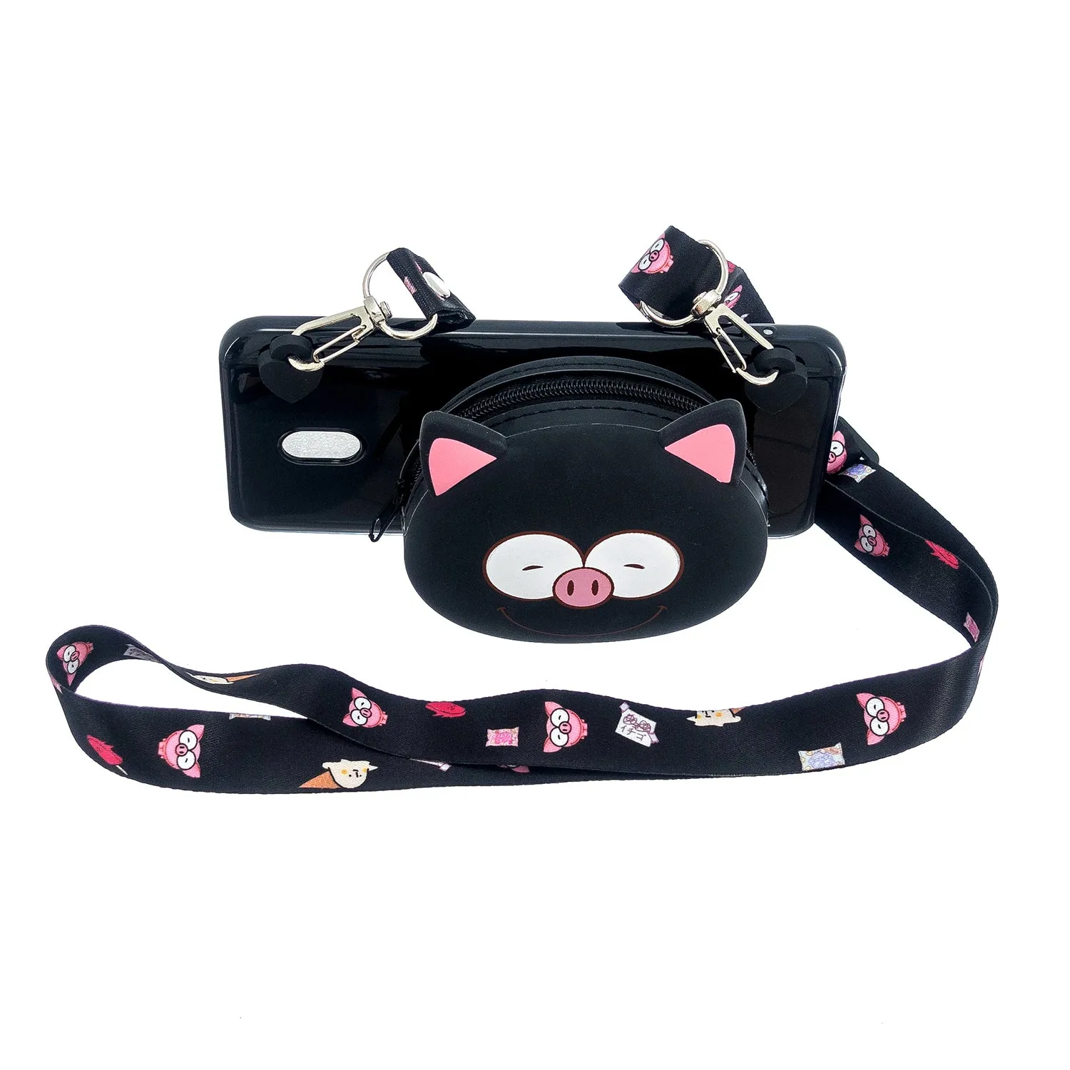 For Redmi 8/Redmi 8A Case Mobile Phone Shell Shockproof Cellphone TPU Cover with Cartoon Cat Pig Panda Coin Purse Lovely Shoulder Starp  Black