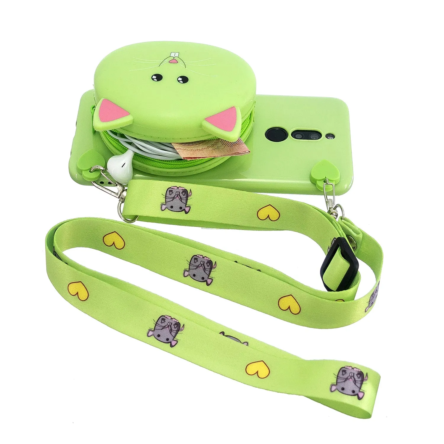 For Redmi 8/Redmi 8A Case Mobile Phone Shell Shockproof Cellphone TPU Cover with Cartoon Cat Pig Panda Coin Purse Lovely Shoulder Starp  Green