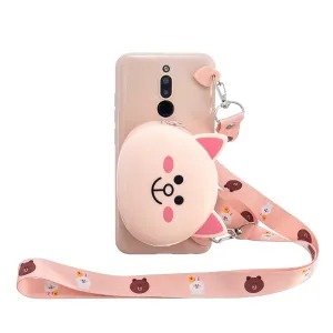 For Redmi 8/Redmi 8A Case Mobile Phone Shell Shockproof Cellphone TPU Cover with Cartoon Cat Pig Panda Coin Purse Lovely Shoulder Starp  Pink