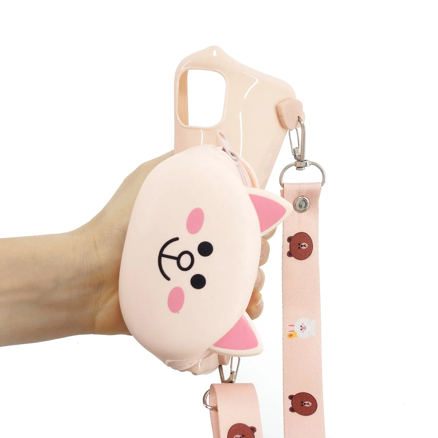 For Redmi 8/Redmi 8A Case Mobile Phone Shell Shockproof Cellphone TPU Cover with Cartoon Cat Pig Panda Coin Purse Lovely Shoulder Starp  Pink