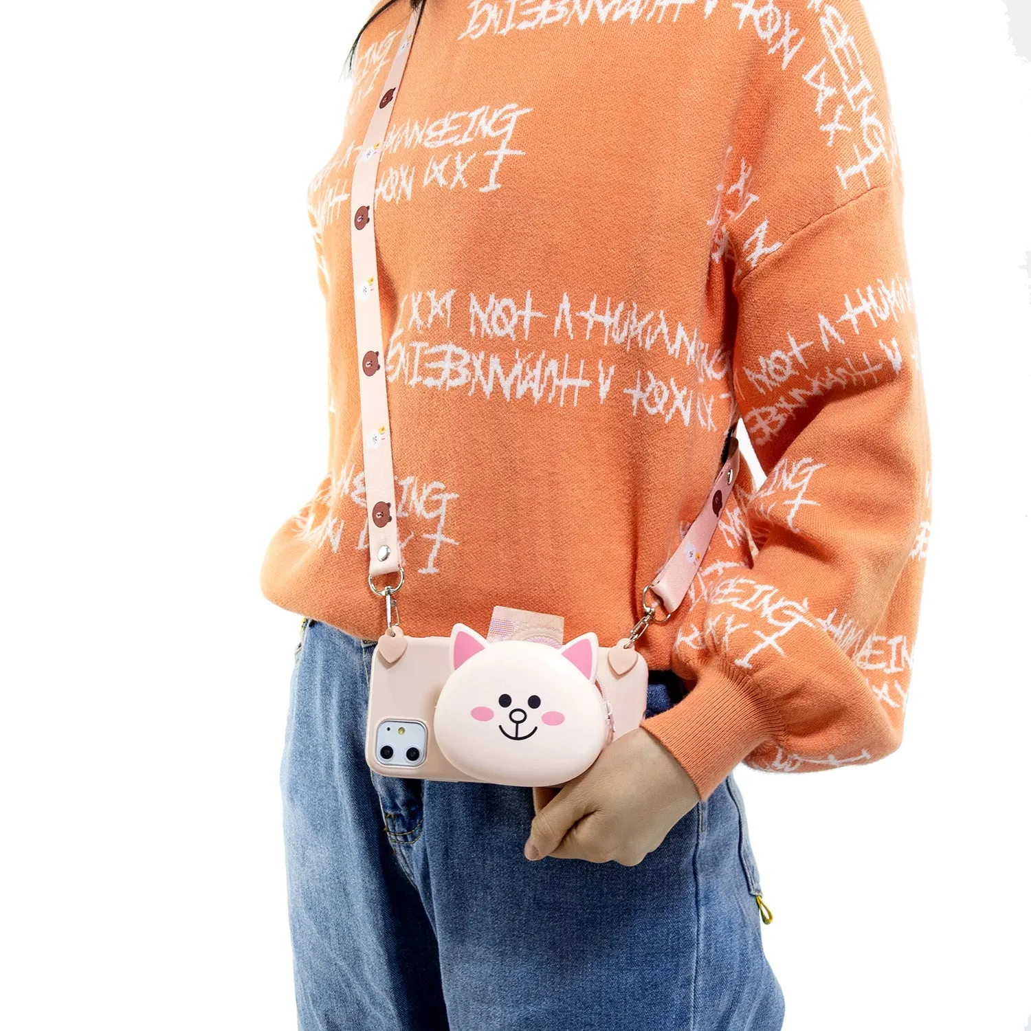 For Redmi 8/Redmi 8A Case Mobile Phone Shell Shockproof Cellphone TPU Cover with Cartoon Cat Pig Panda Coin Purse Lovely Shoulder Starp  Pink