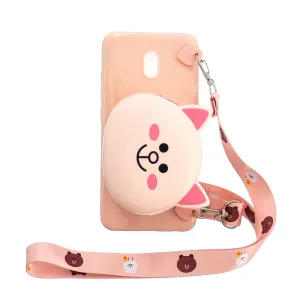 For Redmi 8/Redmi 8A Case Mobile Phone Shell Shockproof Cellphone TPU Cover with Cartoon Cat Pig Panda Coin Purse Lovely Shoulder Starp  Pink