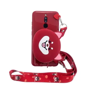 For Redmi 8/Redmi 8A Case Mobile Phone Shell Shockproof Cellphone TPU Cover with Cartoon Cat Pig Panda Coin Purse Lovely Shoulder Starp  Red
